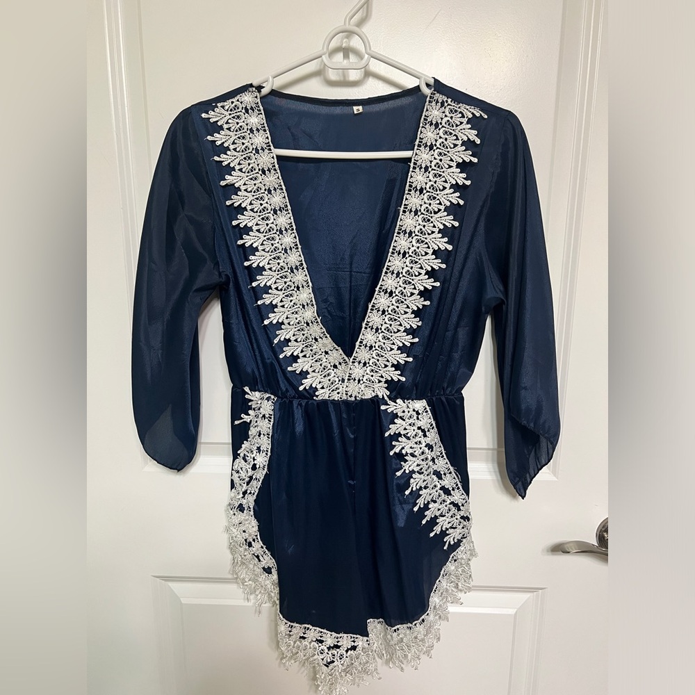 Blue Lace split V-neck jumpsuit size S